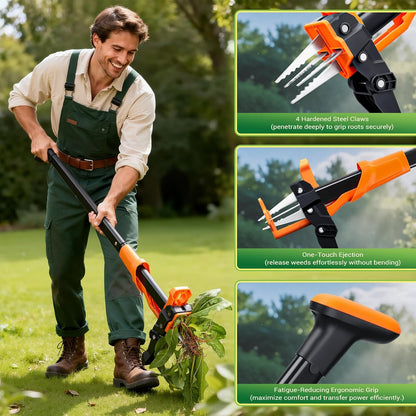 Weed Puller Tool - Stand Up Weed Puller with 4-Claw Steel Head, 39" Retractable Handle & Easy-Eject Mechanism for Dandelions, Clover & More, No Bending or Kneeling