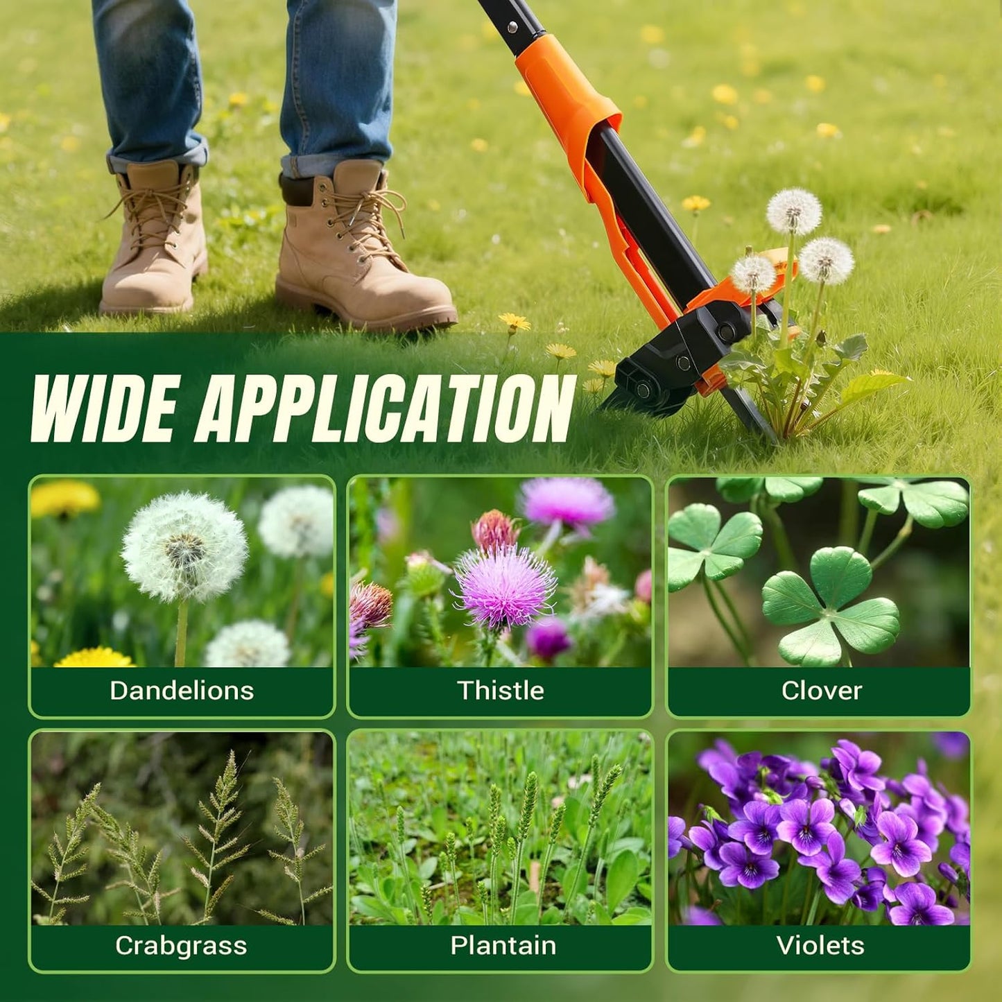 Weed Puller Tool - Stand Up Weed Puller with 4-Claw Steel Head, 39" Retractable Handle & Easy-Eject Mechanism for Dandelions, Clover & More, No Bending or Kneeling