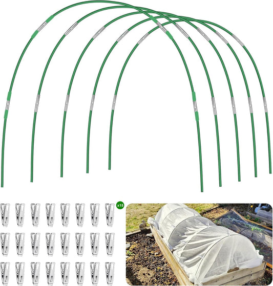 Garden Hoops for Raised Beds Row Cover,5 Sets 7ft Grow Tunnel,Rust-Free Fiberglass Greenhouse Support Hoops Frame for Garden Mesh Netting, Outdoors Plant Growth -24PCS