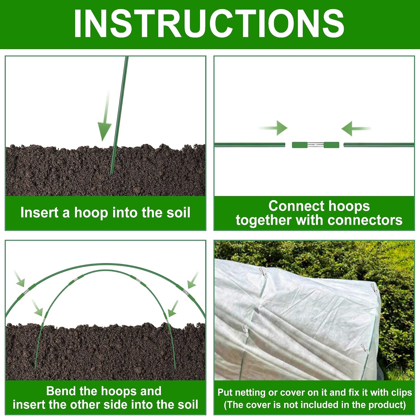 Garden Hoops for Raised Beds Row Cover,5 Sets 7ft Grow Tunnel,Rust-Free Fiberglass Greenhouse Support Hoops Frame for Garden Mesh Netting, Outdoors Plant Growth -24PCS