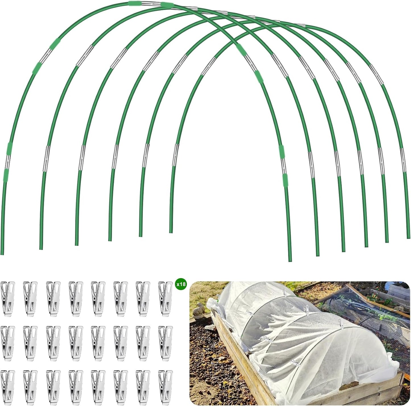 Garden Hoops for Raised Beds Row Cover,5 Sets 7ft Grow Tunnel,Rust-Free Fiberglass Greenhouse Support Hoops Frame for Garden Mesh Netting, Outdoors Plant Growth -24PCS