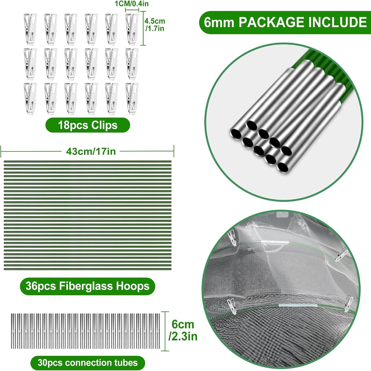 Garden Hoops for Raised Beds Row Cover,5 Sets 7ft Grow Tunnel,Rust-Free Fiberglass Greenhouse Support Hoops Frame for Garden Mesh Netting, Outdoors Plant Growth -24PCS