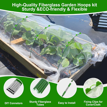 Garden Hoops for Raised Beds Row Cover,5 Sets 7ft Grow Tunnel,Rust-Free Fiberglass Greenhouse Support Hoops Frame for Garden Mesh Netting, Outdoors Plant Growth -24PCS