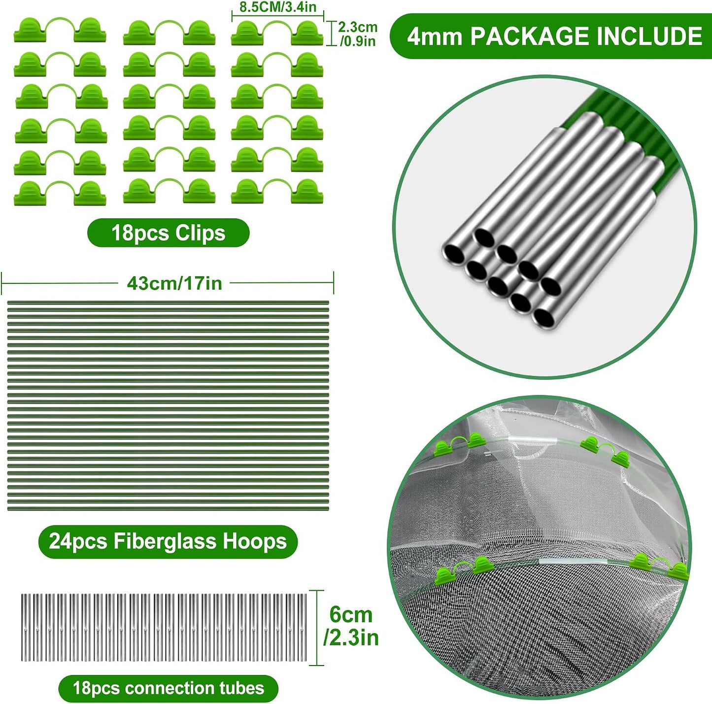 Garden Hoops for Raised Beds Row Cover,5 Sets 7ft Grow Tunnel,Rust-Free Fiberglass Greenhouse Support Hoops Frame for Garden Mesh Netting, Outdoors Plant Growth -24PCS