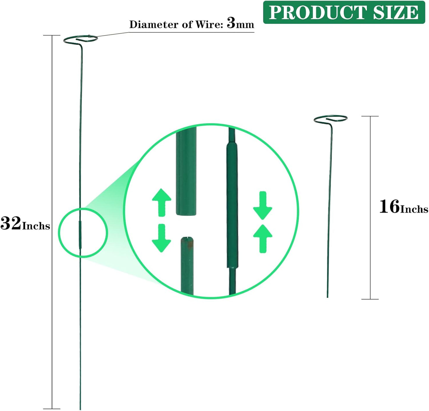 4 Pack Plant Stakes,Plant Support Stakes for Two Sizes(16 or 32 Inches)