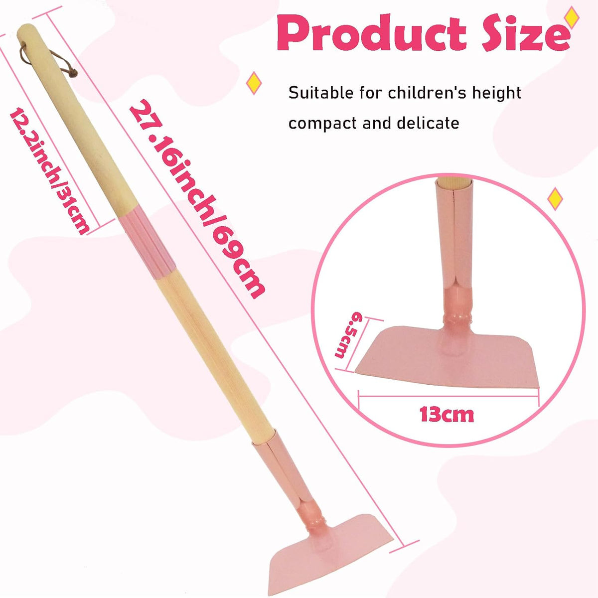 Kids Garden Lawn Hoe-Small Wooden Handle Hoe with Metal Head, 31 inches/ 79 cm Length, for Kids Garden Labor Tool (Red)