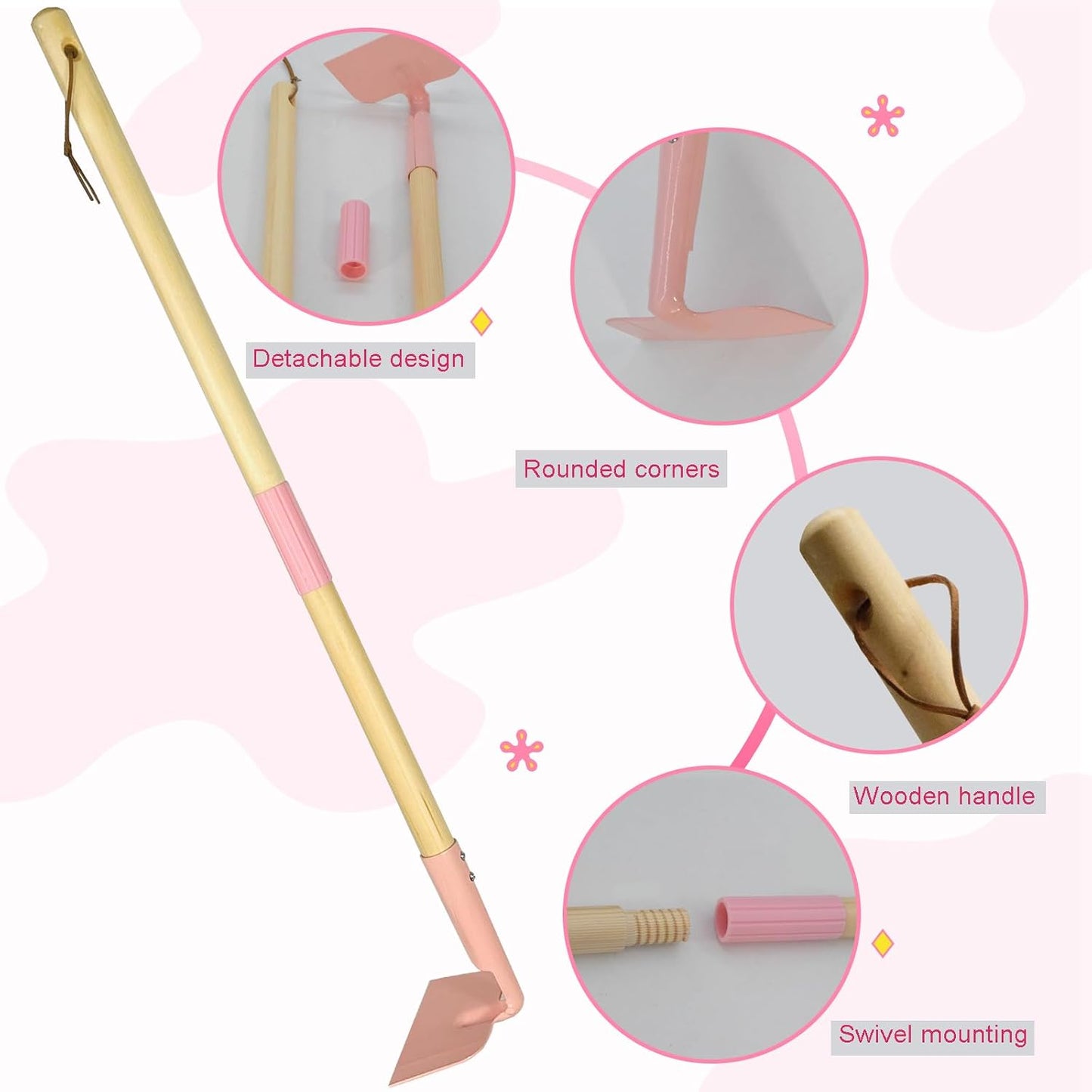 Kids Garden Lawn Hoe-Small Wooden Handle Hoe with Metal Head, 31 inches/ 79 cm Length, for Kids Garden Labor Tool (Red)