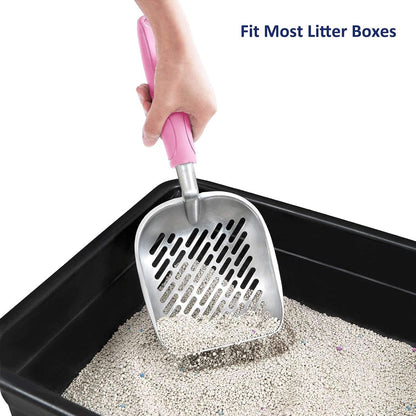 Cat Litter Scoop, Aluminum Alloy Sifter, Kitty Metal Scooper, Deep Shovel with Diagonal Sifting Hole, Long Handle, Kitten Poop Lifter for Litter Box, Medium Size, Blue Handle