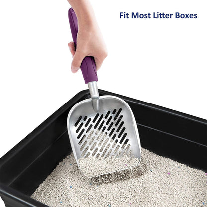 Cat Litter Scoop, Aluminum Alloy Sifter, Kitty Metal Scooper, Deep Shovel with Diagonal Sifting Hole, Long Handle, Kitten Poop Lifter for Litter Box, Medium Size, Blue Handle