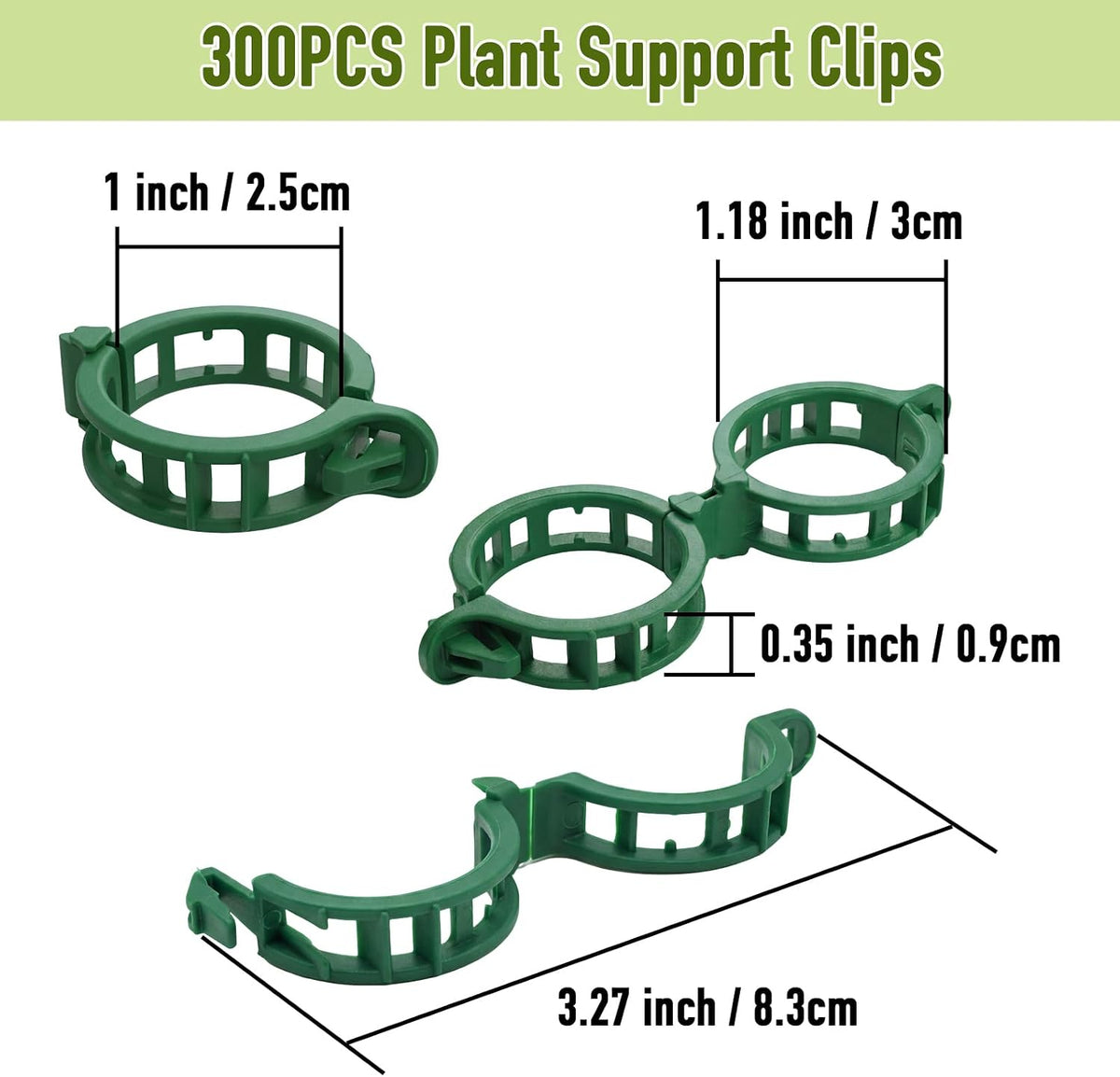 300Pcs Tomato Clips, Reusable Plant Support Clips for Climbing Plants, Garden Clips for Tomato Vine, Trellis Clips for String Trellis, Plant Fixing Clips for Vegetables (Green)