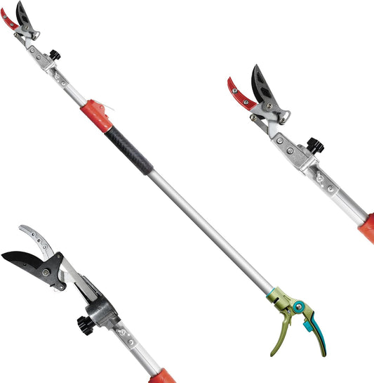 Pruner for Garden, Cut Upto 1 Inch & Hold Telescopic Pole Pruner, Fruit Picker with Rotating Blade Head, Lightweight Aluminum Extendable Handle for Tree Branch Cutter, 6.23-10.5 FT, Silver