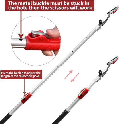 Pruner for Garden, Cut Upto 1 Inch & Hold Telescopic Pole Pruner, Fruit Picker with Rotating Blade Head, Lightweight Aluminum Extendable Handle for Tree Branch Cutter, 6.23-10.5 FT, Silver