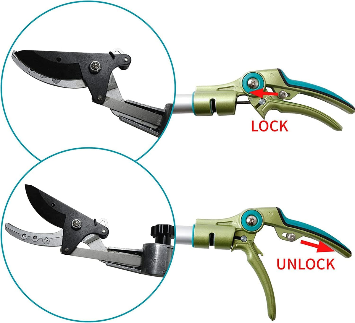 Pruner for Garden, Cut Upto 1 Inch & Hold Telescopic Pole Pruner, Fruit Picker with Rotating Blade Head, Lightweight Aluminum Extendable Handle for Tree Branch Cutter, 6.23-10.5 FT, Silver
