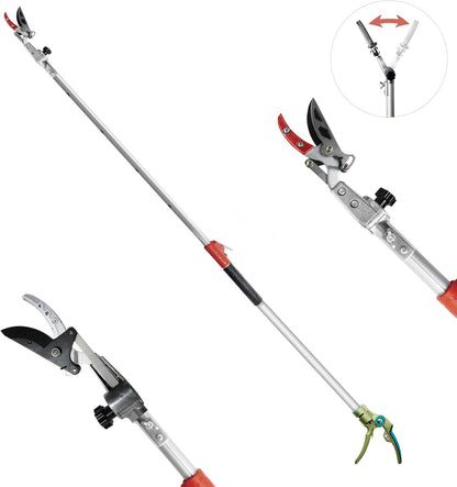 Pruner for Garden, Cut Upto 1 Inch & Hold Telescopic Pole Pruner, Fruit Picker with Rotating Blade Head, Lightweight Aluminum Extendable Handle for Tree Branch Cutter, 6.23-10.5 FT, Silver