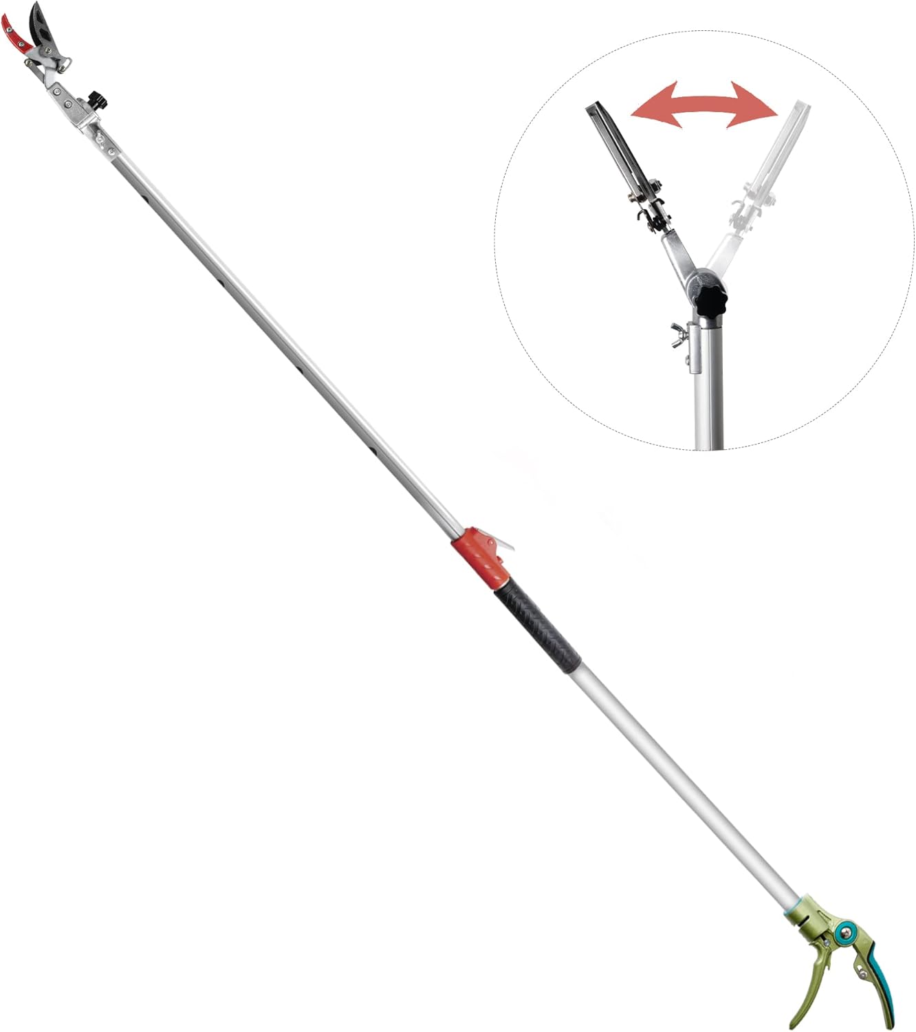 Pruner for Garden, Cut Upto 1 Inch & Hold Telescopic Pole Pruner, Fruit Picker with Rotating Blade Head, Lightweight Aluminum Extendable Handle for Tree Branch Cutter, 6.23-10.5 FT, Silver