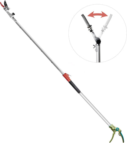 Pruner for Garden, Cut Upto 1 Inch & Hold Telescopic Pole Pruner, Fruit Picker with Rotating Blade Head, Lightweight Aluminum Extendable Handle for Tree Branch Cutter, 6.23-10.5 FT, Silver