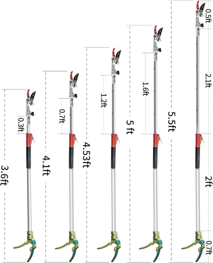 Pruner for Garden, Cut Upto 1 Inch & Hold Telescopic Pole Pruner, Fruit Picker with Rotating Blade Head, Lightweight Aluminum Extendable Handle for Tree Branch Cutter, 6.23-10.5 FT, Silver