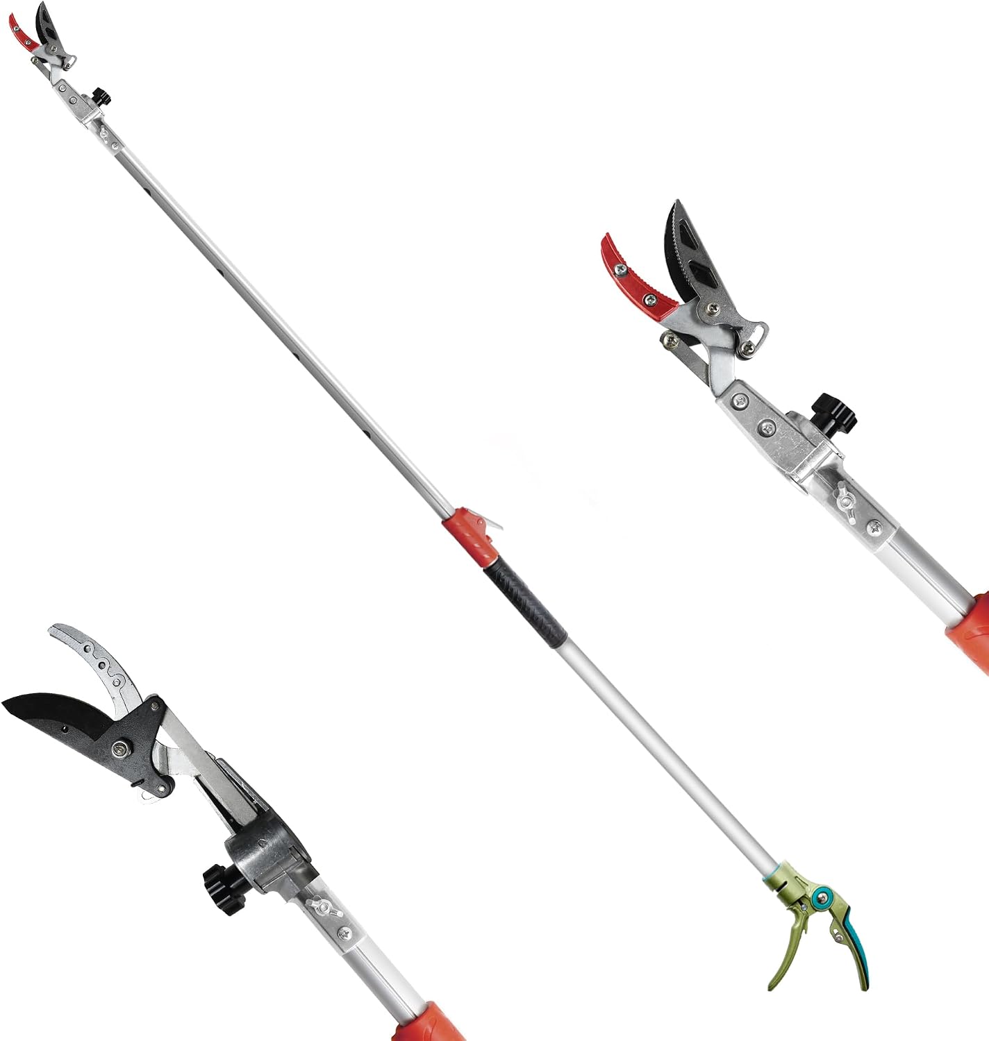 Pruner for Garden, Cut Upto 1 Inch & Hold Telescopic Pole Pruner, Fruit Picker with Rotating Blade Head, Lightweight Aluminum Extendable Handle for Tree Branch Cutter, 6.23-10.5 FT, Silver