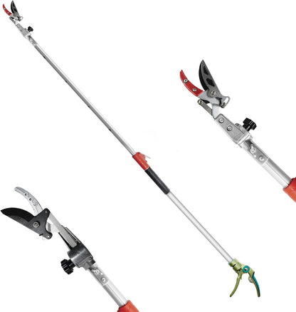 Pruner for Garden, Cut Upto 1 Inch & Hold Telescopic Pole Pruner, Fruit Picker with Rotating Blade Head, Lightweight Aluminum Extendable Handle for Tree Branch Cutter, 6.23-10.5 FT, Silver