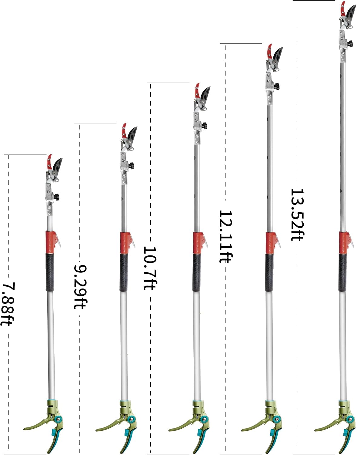 Pruner for Garden, Cut Upto 1 Inch & Hold Telescopic Pole Pruner, Fruit Picker with Rotating Blade Head, Lightweight Aluminum Extendable Handle for Tree Branch Cutter, 6.23-10.5 FT, Silver