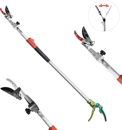 Pruner for Garden, Cut Upto 1 Inch & Hold Telescopic Pole Pruner, Fruit Picker with Rotating Blade Head, Lightweight Aluminum Extendable Handle for Tree Branch Cutter, 6.23-10.5 FT, Silver