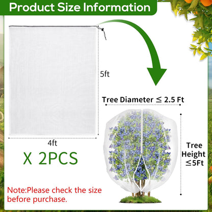 2PCS Large 7.8 x 7.8ft Fruit Tree Netting Cover with Zipper and Drawstring,Garden Insect Netting Plant Cover Transparent Bird Plant Barrier Flower Fruit Mesh Screen for Preventing Deer Squirrel Bugs