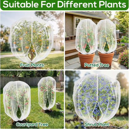 2PCS Large 7.8 x 7.8ft Fruit Tree Netting Cover with Zipper and Drawstring,Garden Insect Netting Plant Cover Transparent Bird Plant Barrier Flower Fruit Mesh Screen for Preventing Deer Squirrel Bugs