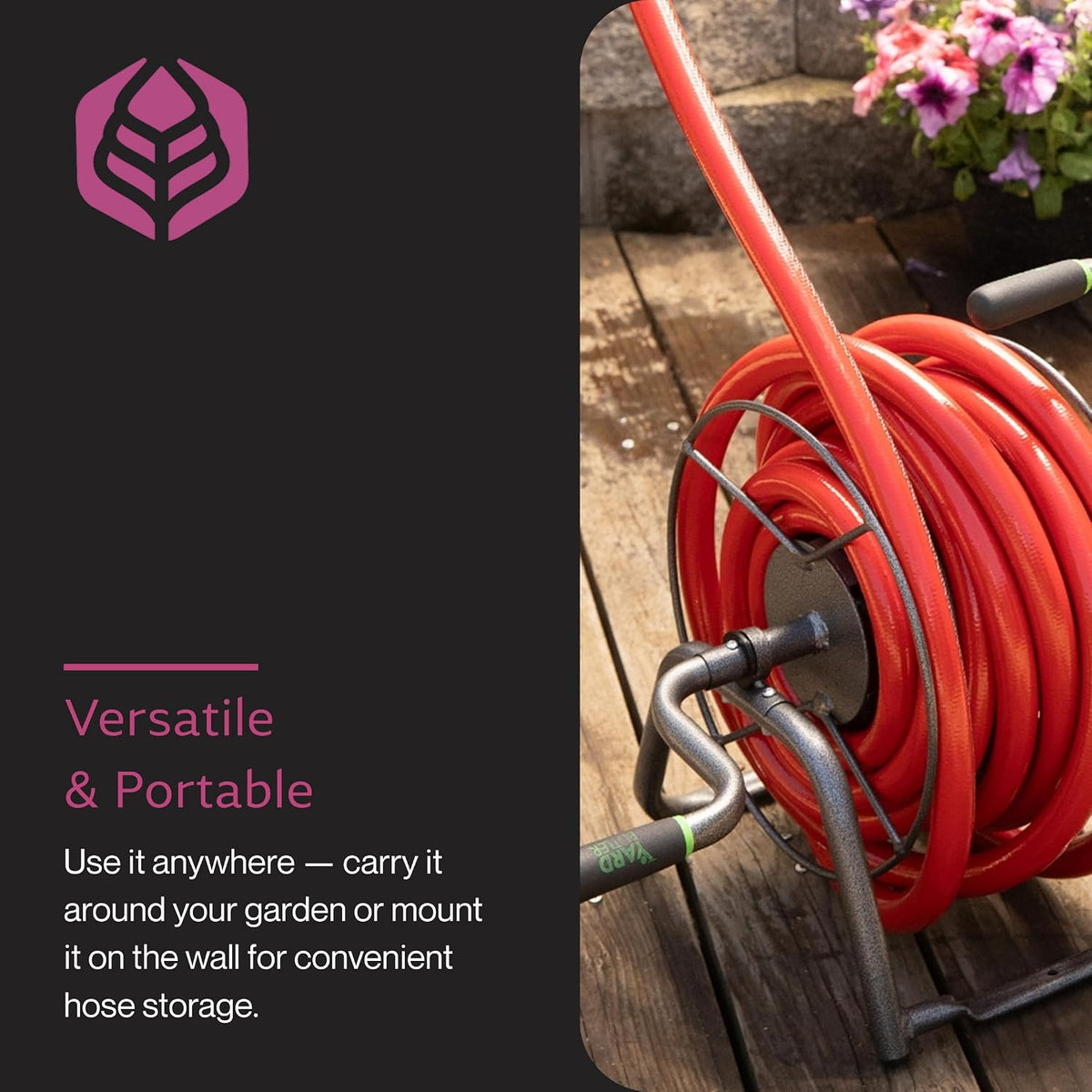 Portable Ground/Wall Mount Hose Reel, 75ft - Leakproof Hose Storage Solution - Durable Powder Coated Steel Construction - Rust Resistant Outdoor Watering Accessory - Tangle-Free Operation
