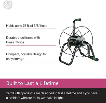 Portable Ground/Wall Mount Hose Reel, 75ft - Leakproof Hose Storage Solution - Durable Powder Coated Steel Construction - Rust Resistant Outdoor Watering Accessory - Tangle-Free Operation