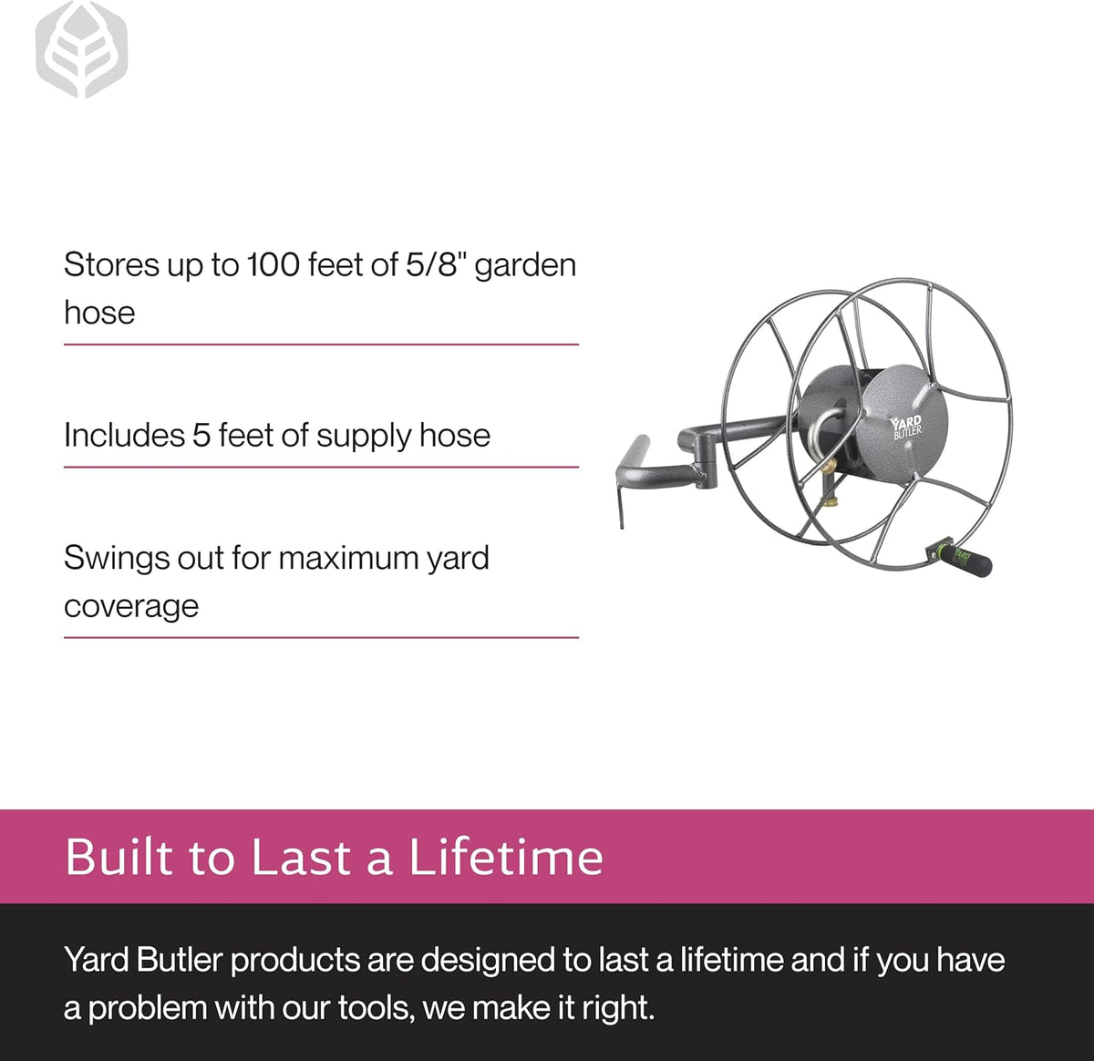 Portable Ground/Wall Mount Hose Reel, 75ft - Leakproof Hose Storage Solution - Durable Powder Coated Steel Construction - Rust Resistant Outdoor Watering Accessory - Tangle-Free Operation