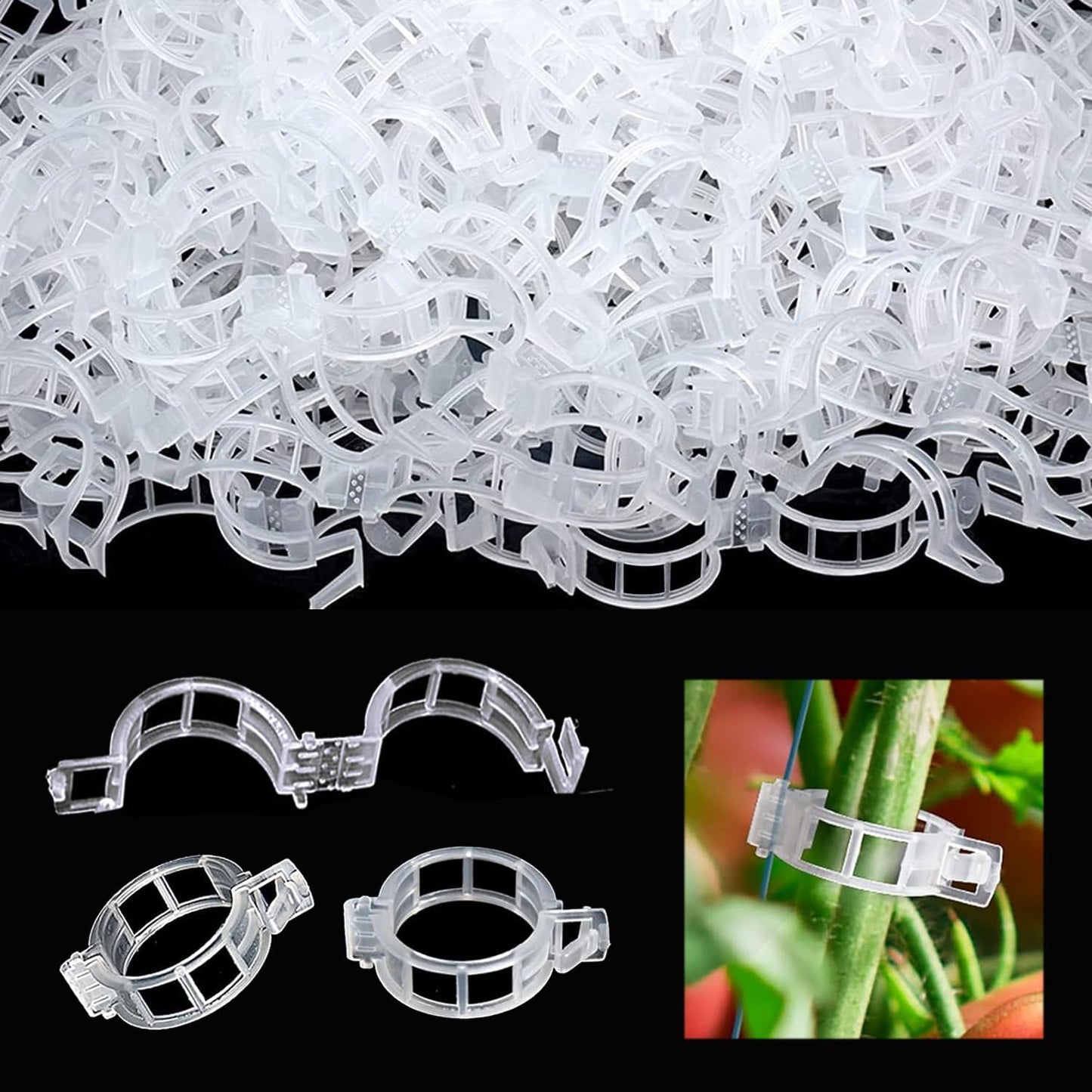 50pcs Plastic Support Clips - Tomato Clips for String Trellis, Grape Vine Clips for Garden Netting Climbing Plants, Secured Plastic Plant Clip for Fixing Stem and Vine (50, White)