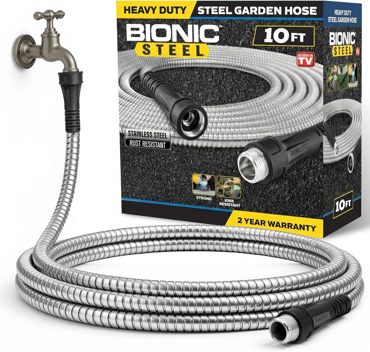 BIONIC STEEL 25 Ft Metal Garden Hose with Sprayer Nozzle