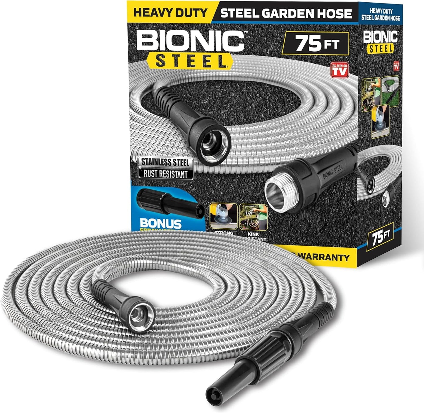 BIONIC STEEL 25 Ft Metal Garden Hose with Sprayer Nozzle