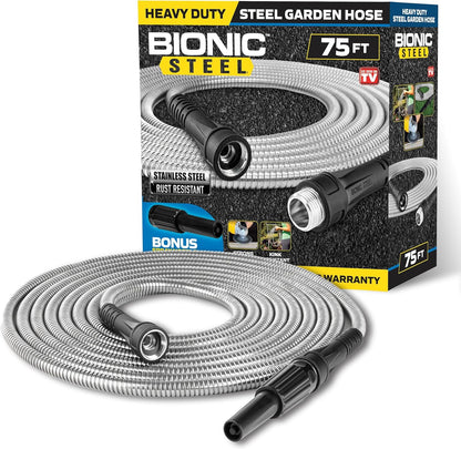 BIONIC STEEL 25 Ft Metal Garden Hose with Sprayer Nozzle