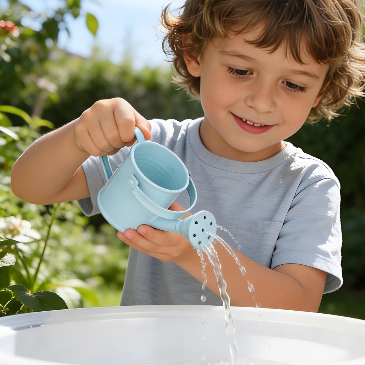 5Pcs Mini Kids Watering Can Set, Small Metal Watering Cans with Long Spout for Indoor Plants, Garden Play, Patio Flowers, Balcony Pots, Toddlers, Random Colors