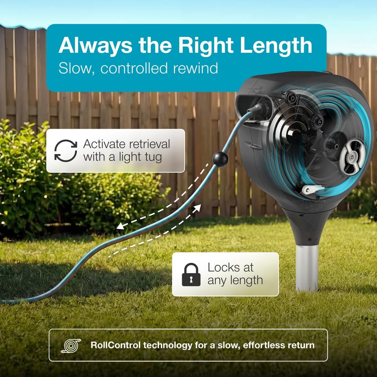 Automatic Retractable Garden Hose Reel - 66 Feet - 360 Degree Swivel Outdoor Hose Reel with Metal Spike Base - Auto Retract - UV Resistant Housing - Easy Install No Tools Required - 18614