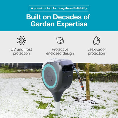 Automatic Retractable Garden Hose Reel - 66 Feet - 360 Degree Swivel Outdoor Hose Reel with Metal Spike Base - Auto Retract - UV Resistant Housing - Easy Install No Tools Required - 18614