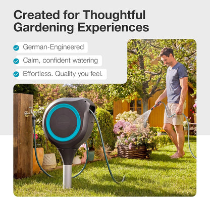 Automatic Retractable Garden Hose Reel - 66 Feet - 360 Degree Swivel Outdoor Hose Reel with Metal Spike Base - Auto Retract - UV Resistant Housing - Easy Install No Tools Required - 18614