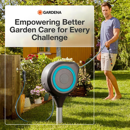 Automatic Retractable Garden Hose Reel - 66 Feet - 360 Degree Swivel Outdoor Hose Reel with Metal Spike Base - Auto Retract - UV Resistant Housing - Easy Install No Tools Required - 18614