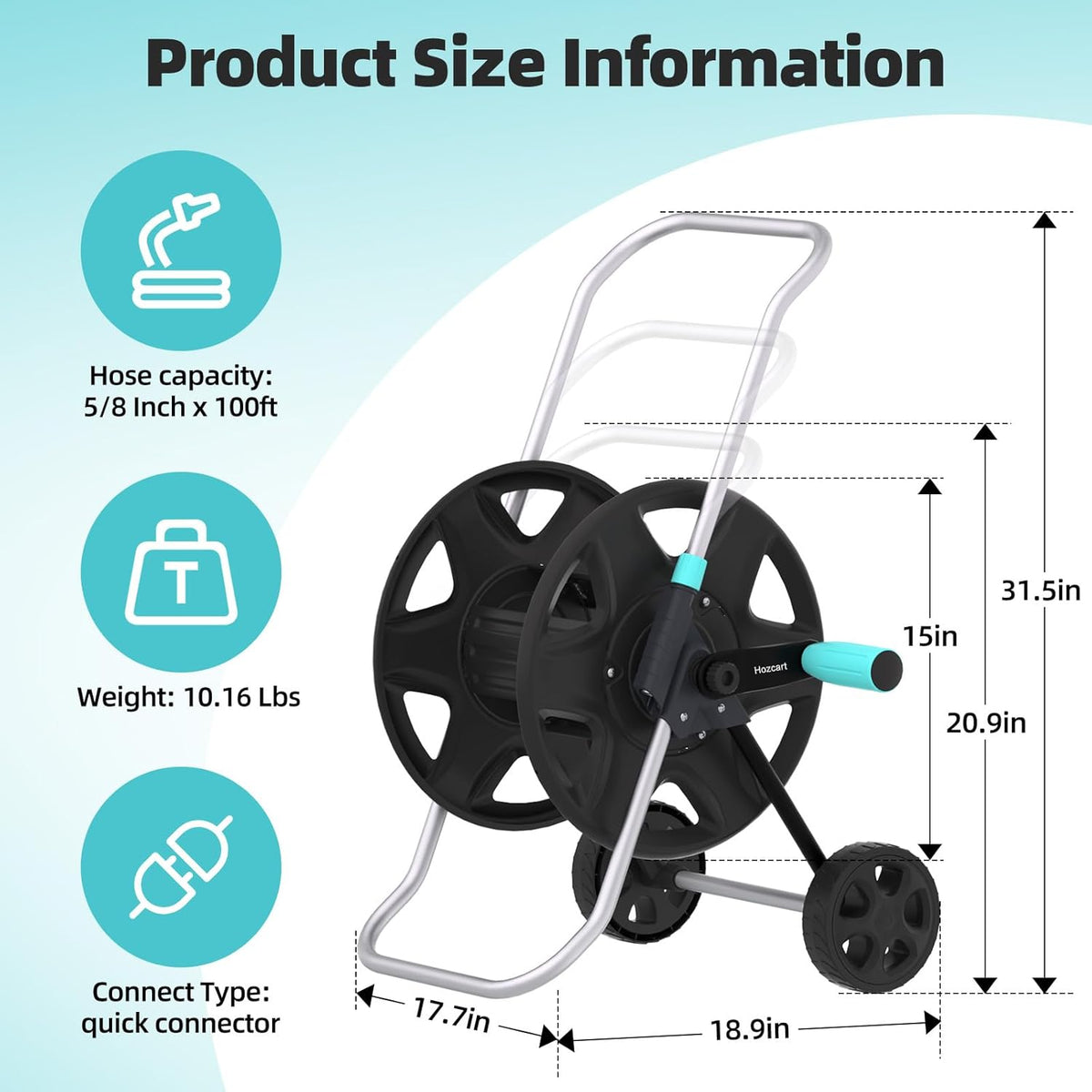 Garden Hose Reel Cart, Metal Heavy Duty Garden Hose Reel with Wheels,Portable Hose Carts Holds 50-120 feet,Hose Reel for Outdoor, Backyards, Gardens or Lawns