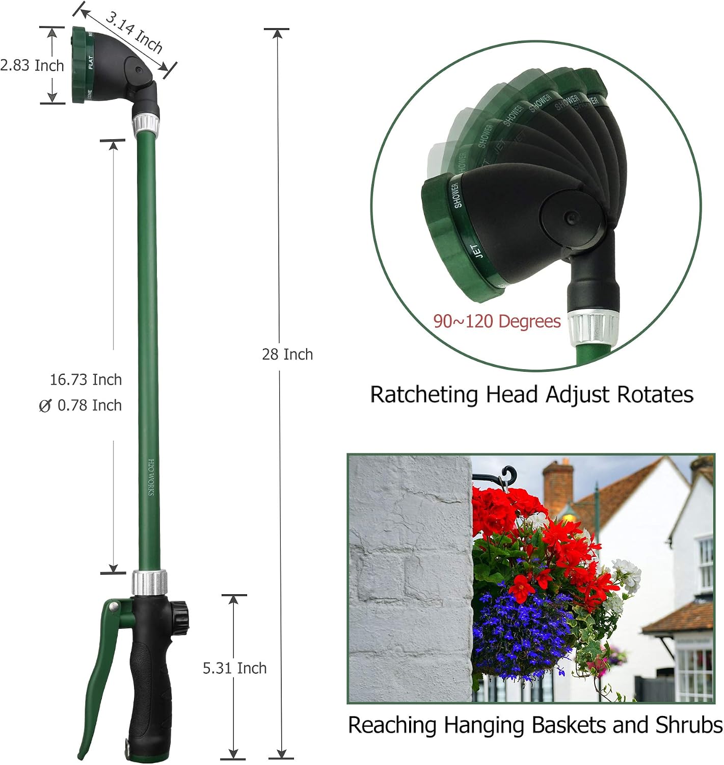 Heavy Duty 21 Inch Watering Wand with Pivoting Head, Adjustable Water Sprayer Wand with Ergonomic Handle, Spray 6 Watering Patterns, Perfect for Watering Hanging Plants