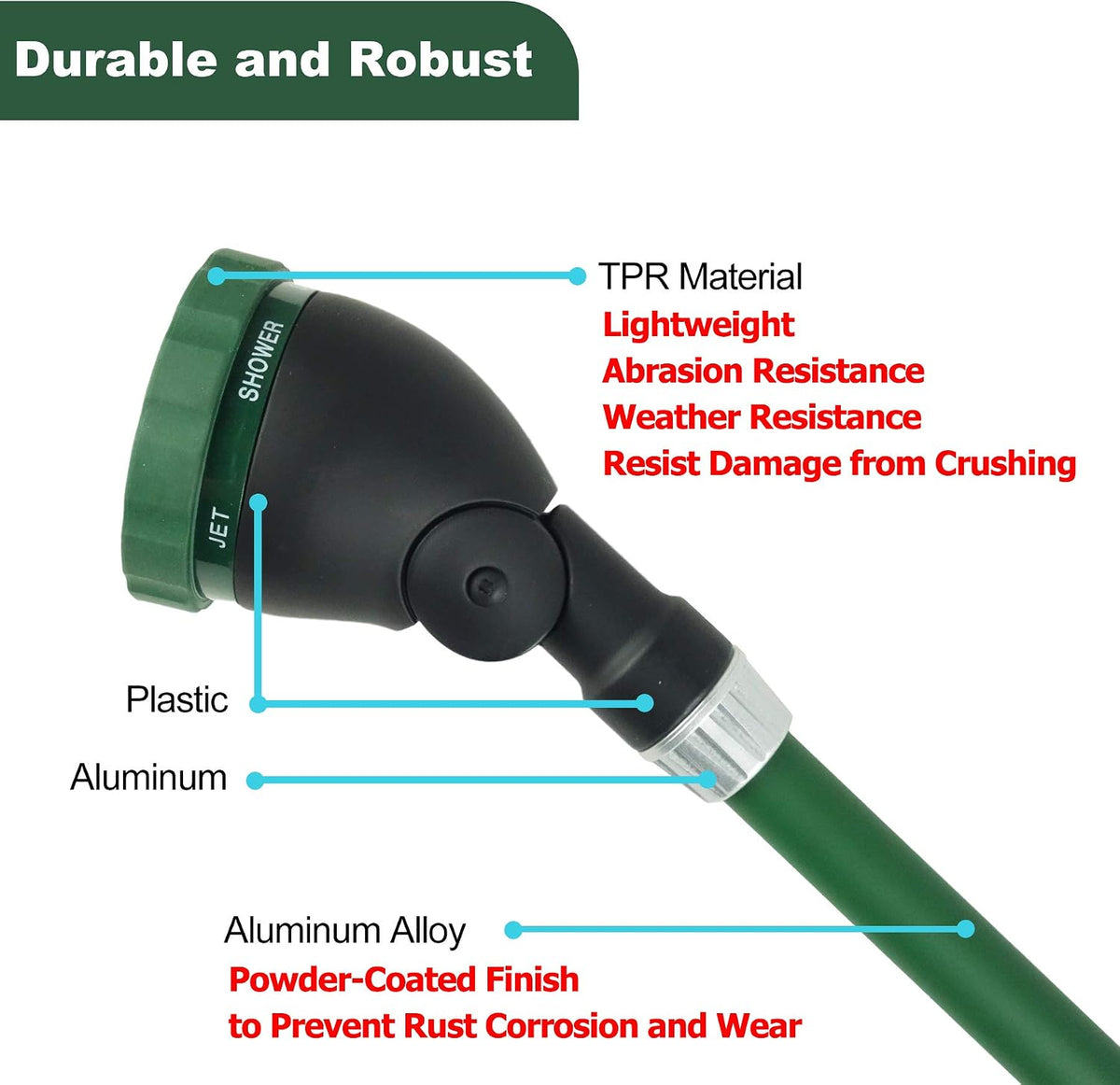 Heavy Duty 21 Inch Watering Wand with Pivoting Head, Adjustable Water Sprayer Wand with Ergonomic Handle, Spray 6 Watering Patterns, Perfect for Watering Hanging Plants