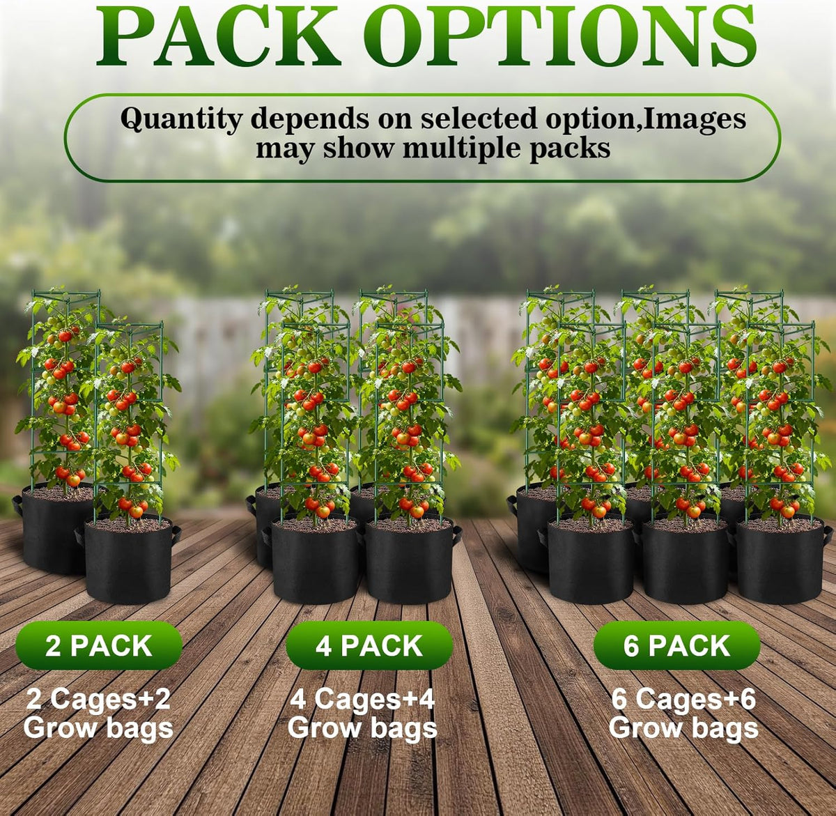2 Pack 48 Inch Tomato Cages with 10 Gallon Grow Bags for Plant Support