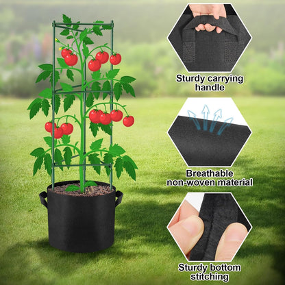 2 Pack 48 Inch Tomato Cages with 10 Gallon Grow Bags for Plant Support