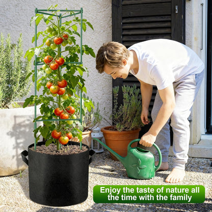 2 Pack 48 Inch Tomato Cages with 10 Gallon Grow Bags for Plant Support