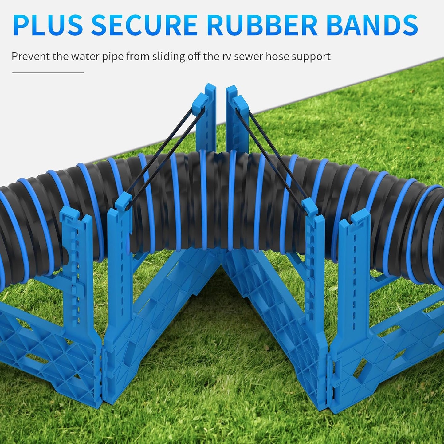 RV Sewer Hose Support 20FT with Secure Rubber Band & Carry Strap, RV Sewer Hose Holder Adjust Height for Travel Trailers, RV, Campers | Avoiding Obstacles & Deep Cradles, Quick Setup/Collapse