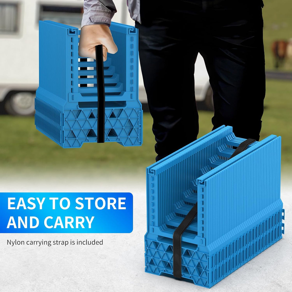 RV Sewer Hose Support 20FT with Secure Rubber Band & Carry Strap, RV Sewer Hose Holder Adjust Height for Travel Trailers, RV, Campers | Avoiding Obstacles & Deep Cradles, Quick Setup/Collapse