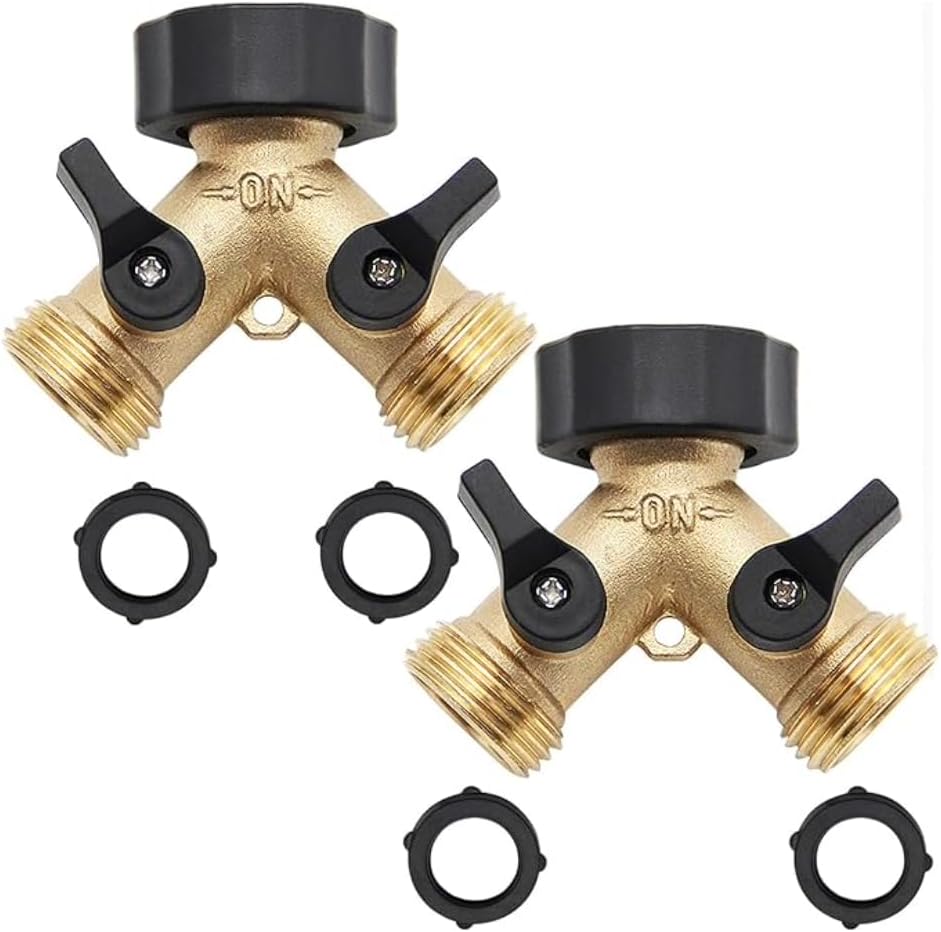 A30008-D Brass Hose Y Connector Brass Garden Hose Adapter, Garden Hose Splitter 2 Way Heavy Duty, Hose Bib Splitter with 2 Extra Rubber Washers-2PACK