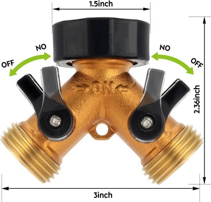 A30008-D Brass Hose Y Connector Brass Garden Hose Adapter, Garden Hose Splitter 2 Way Heavy Duty, Hose Bib Splitter with 2 Extra Rubber Washers-2PACK