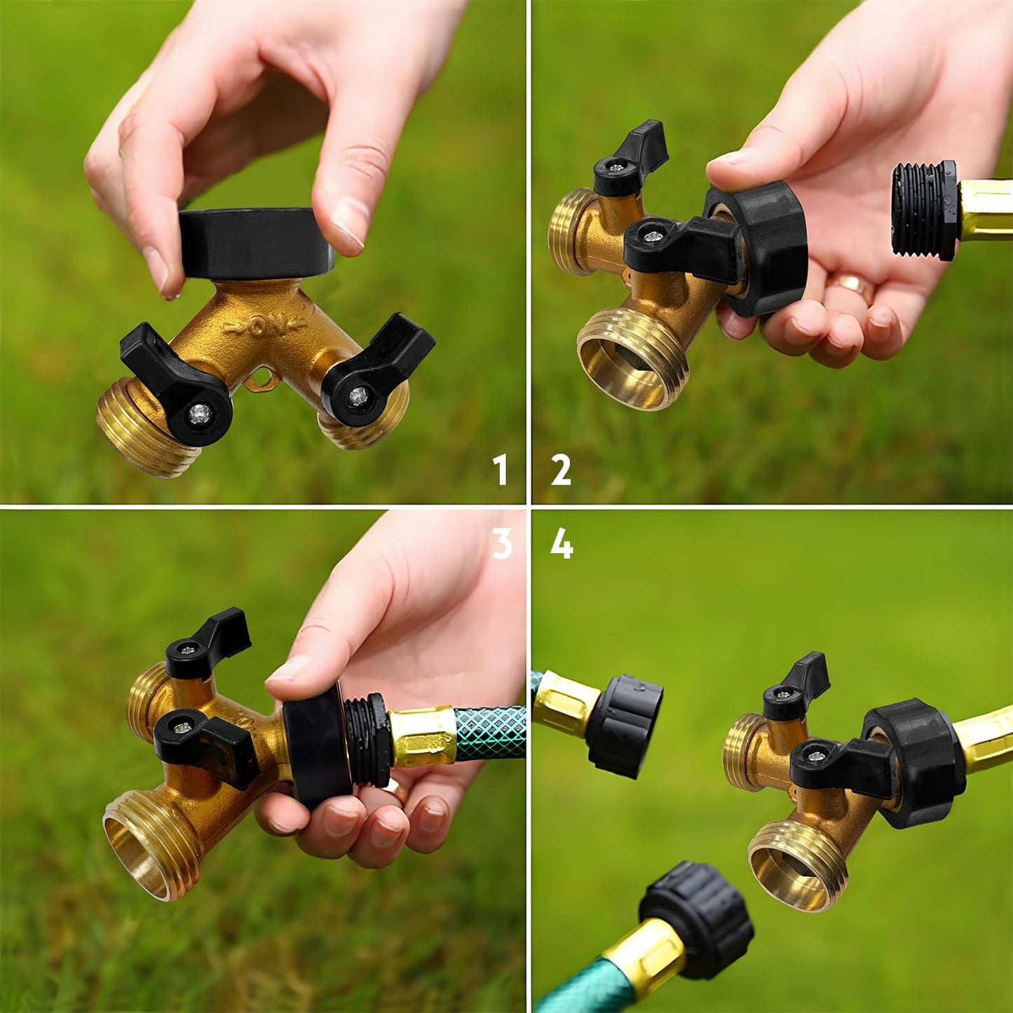 A30008-D Brass Hose Y Connector Brass Garden Hose Adapter, Garden Hose Splitter 2 Way Heavy Duty, Hose Bib Splitter with 2 Extra Rubber Washers-2PACK